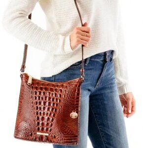 Brahmin Brown Croc-Embossed Crossbody Bag